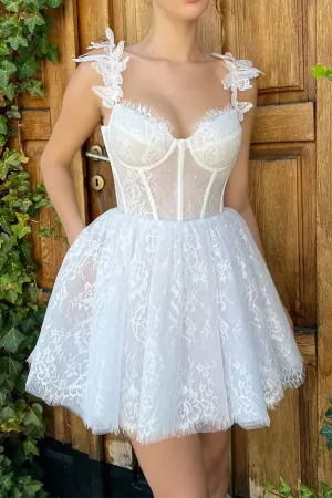 Mini White Homecoming Dress Lace Short Prom Dress  PD519