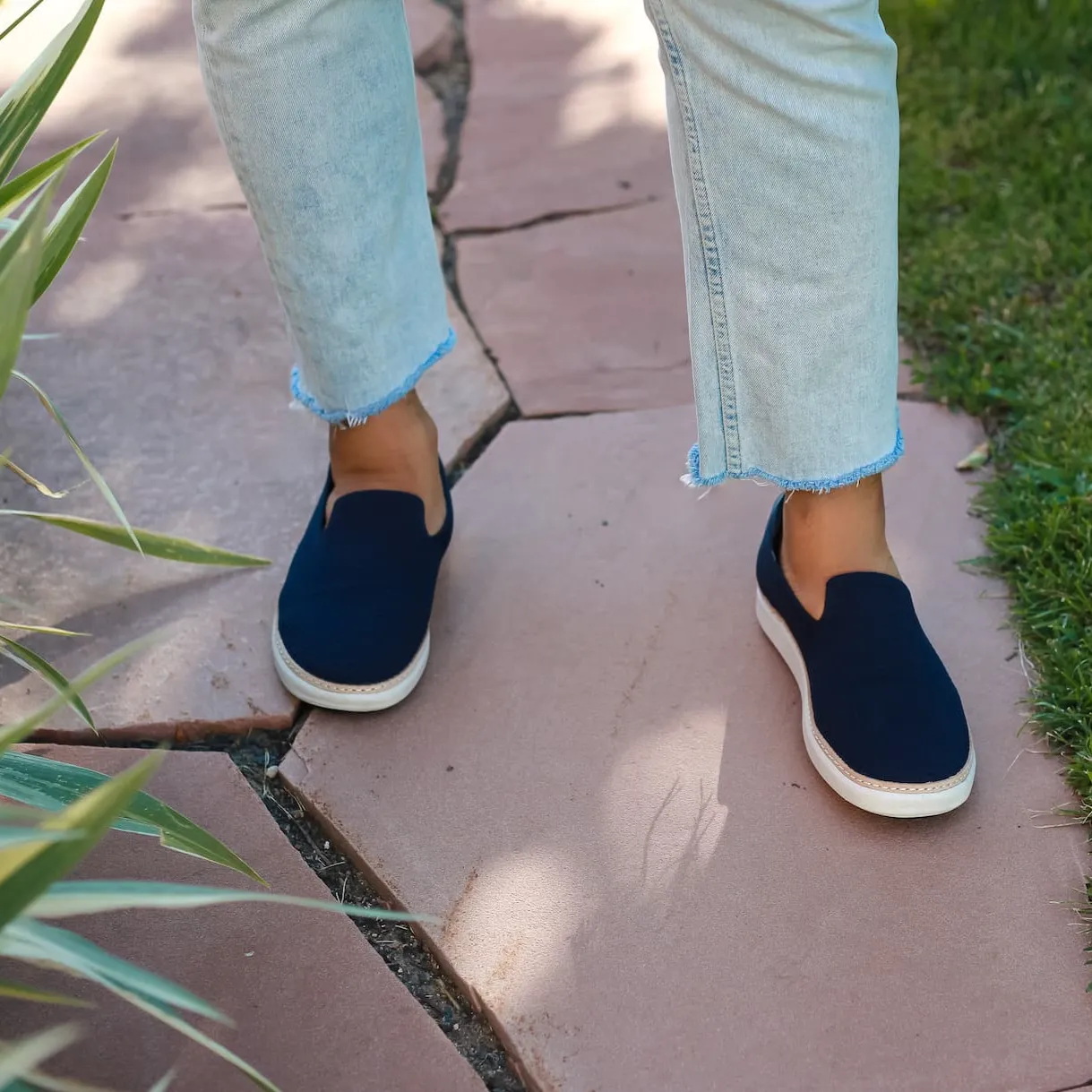 Navy Bamboo Knit Grounding Slip-On