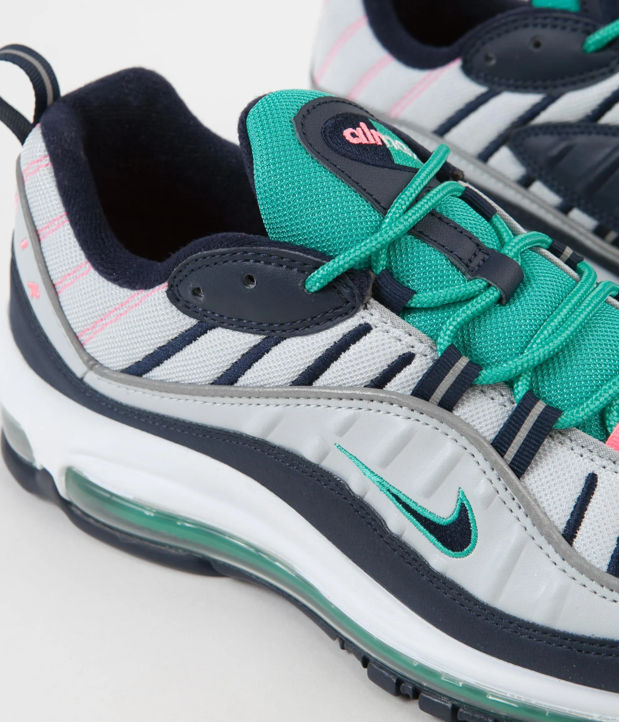 Nike Air Max 98 Shoes - Pure Platinum / Obsidian - Kinetic Green