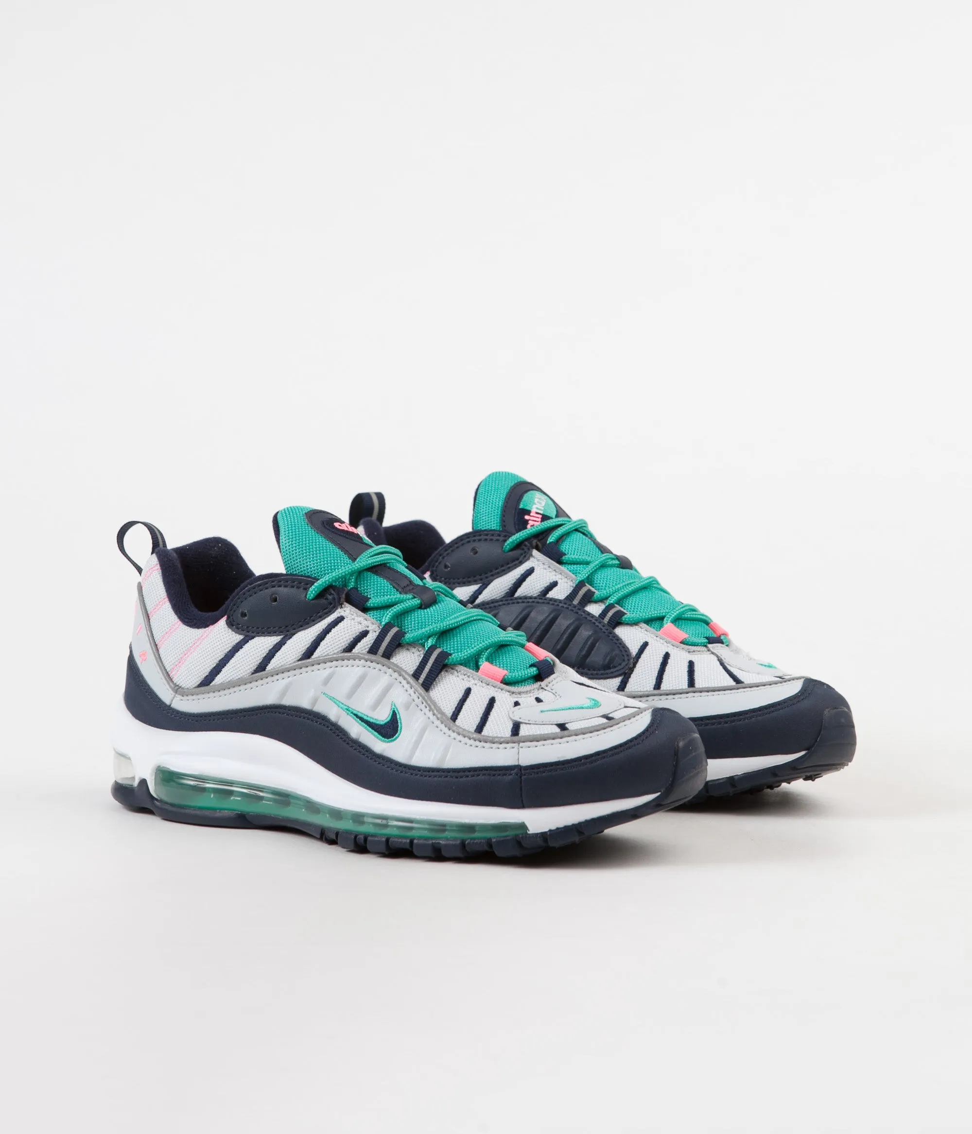 Nike Air Max 98 Shoes - Pure Platinum / Obsidian - Kinetic Green