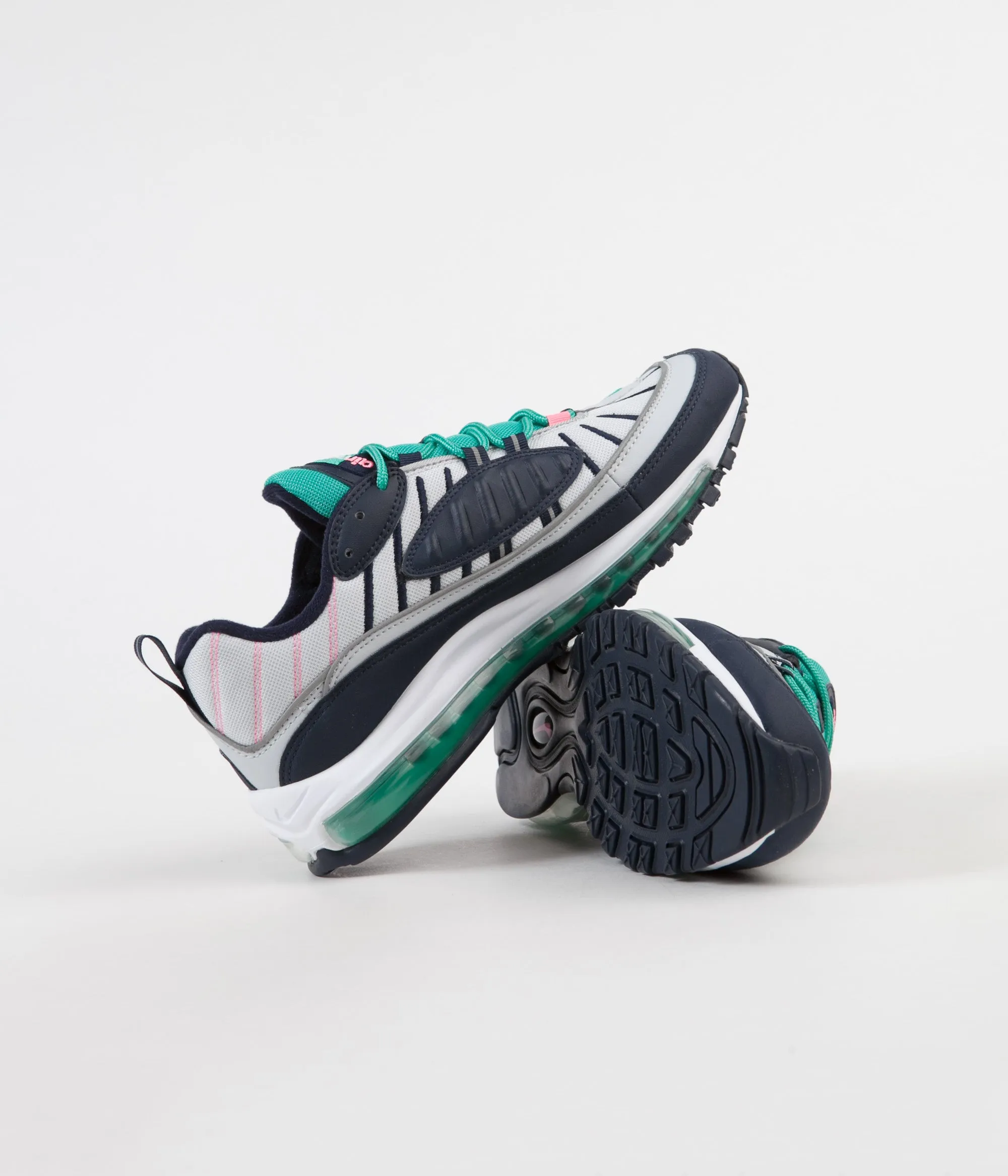 Nike Air Max 98 Shoes - Pure Platinum / Obsidian - Kinetic Green