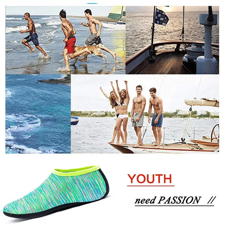 Non-slip Plastic Grain Texture Thick Cloth Sole Printing Diving Shoes and Socks, One Pair, Size:L (Green Lines)