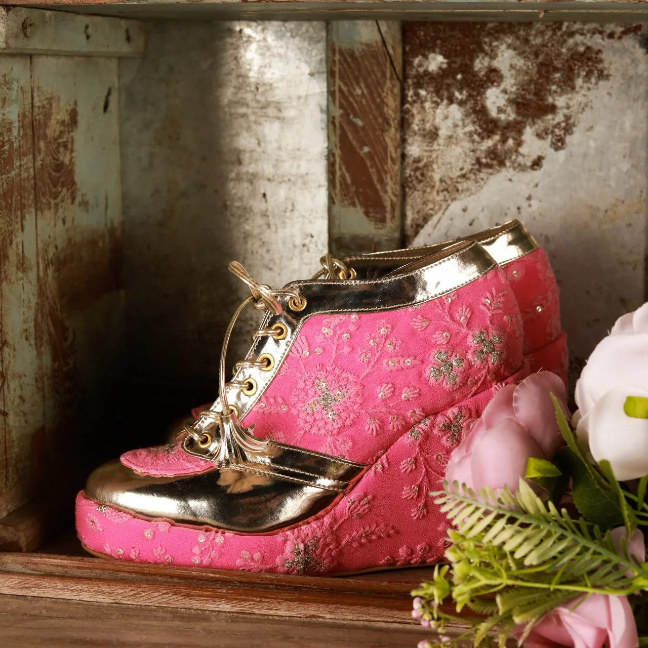 Pink Embroidered Bridal Sneaker Wedges - Customized Wedding Shoes