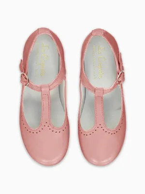 Pink leather T-bar shoes