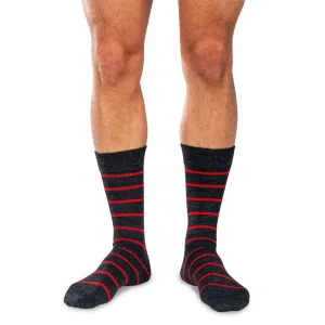 Red and Charcoal Striped Merino Wool Mid Calf Dress Socks