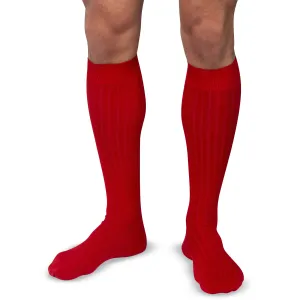 Red Cotton Over the Calf Dress Socks