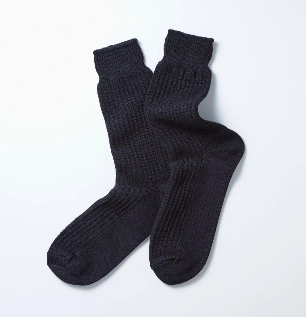 Rototo - Cotton Waffle Crew Socks - Black