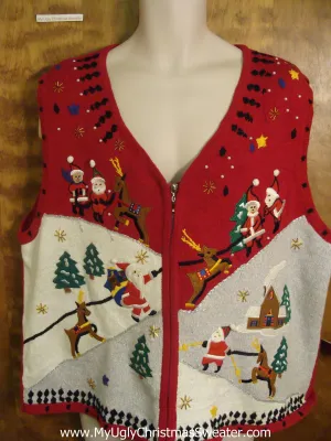 Santa and his Reindeer Delivering Presents Ugly Sweater Vest for Xmas