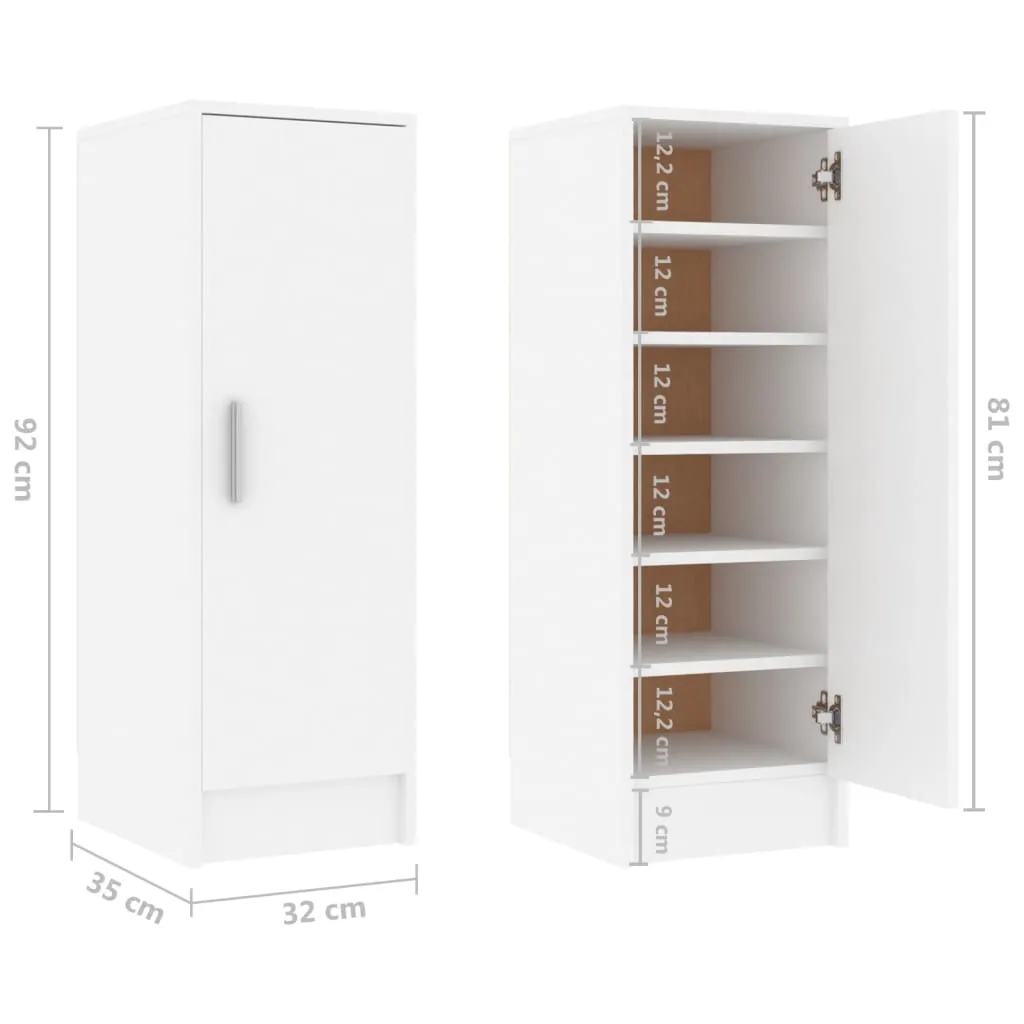 Shoe Cabinet White 32x35x92 cm Chipboard