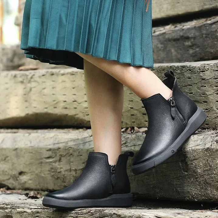 Short Tube Winter Leather Ankle Boots |Gift Shoes 34-42