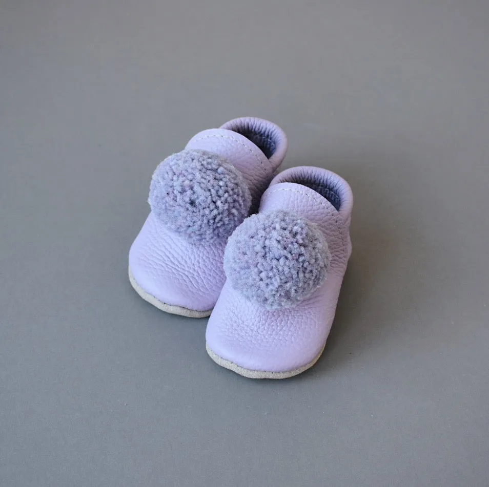 SIZE 8/9 (6.5") Leather Pompom Shoes - 008