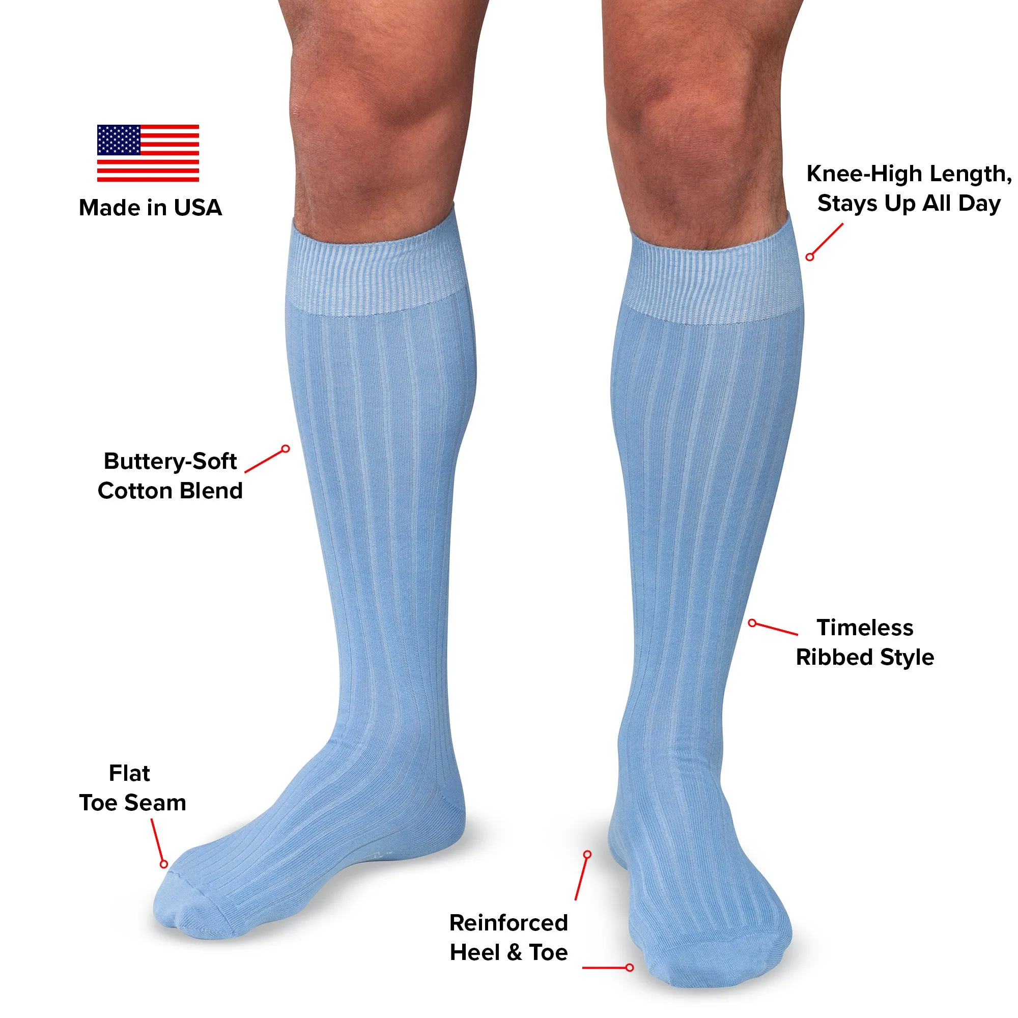 Sky Blue Cotton Over the Calf Dress Socks