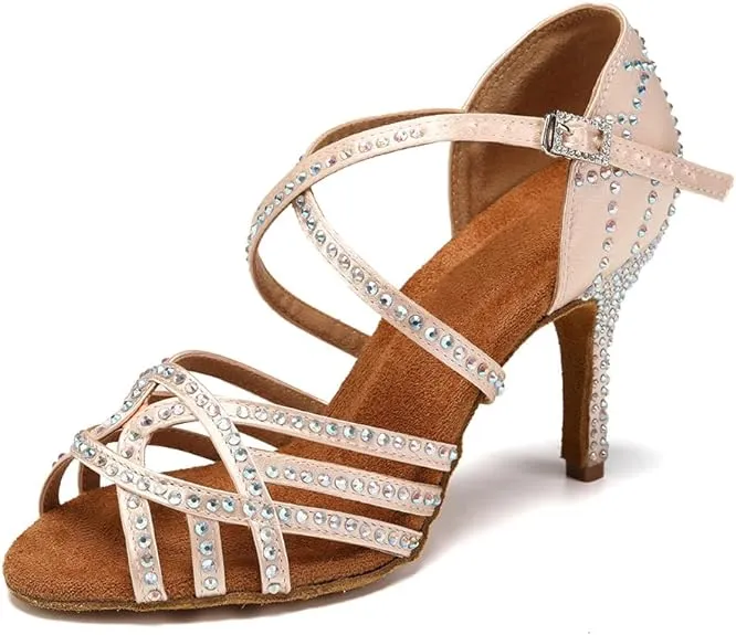 Sparkly Dance Shoes Nude Rhinestone for Salsa Latin Bachata Dance