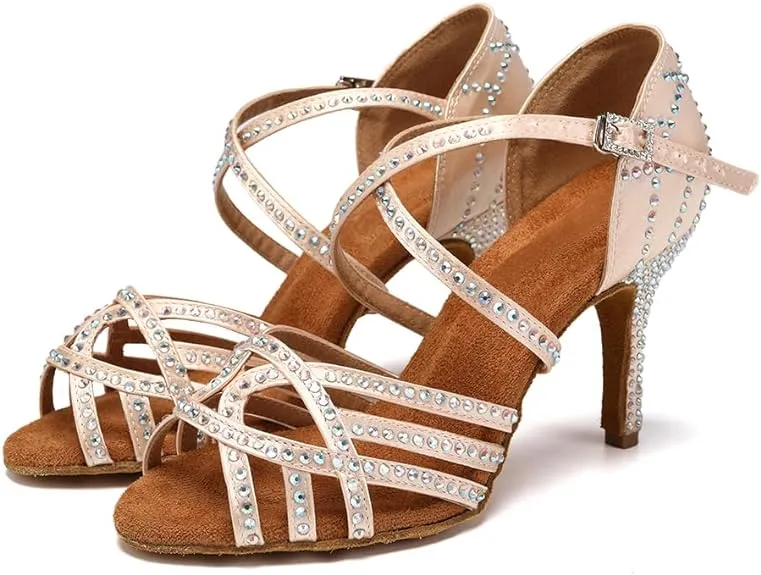 Sparkly Dance Shoes Nude Rhinestone for Salsa Latin Bachata Dance