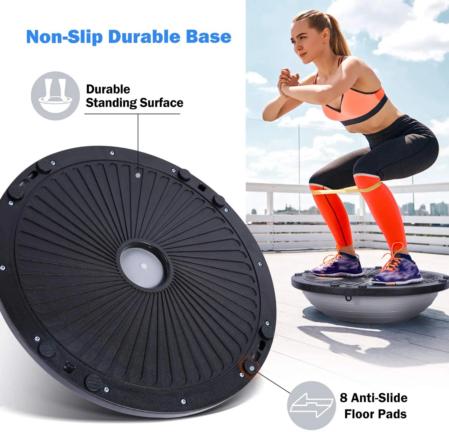 Sportneer Half Balance Ball Balance Board with Resistance Bands Balance Trainer with Pump for Core Ab Training Yoga Home Fitness Stability Workout Strength Exercise Physical Therapy & Gym