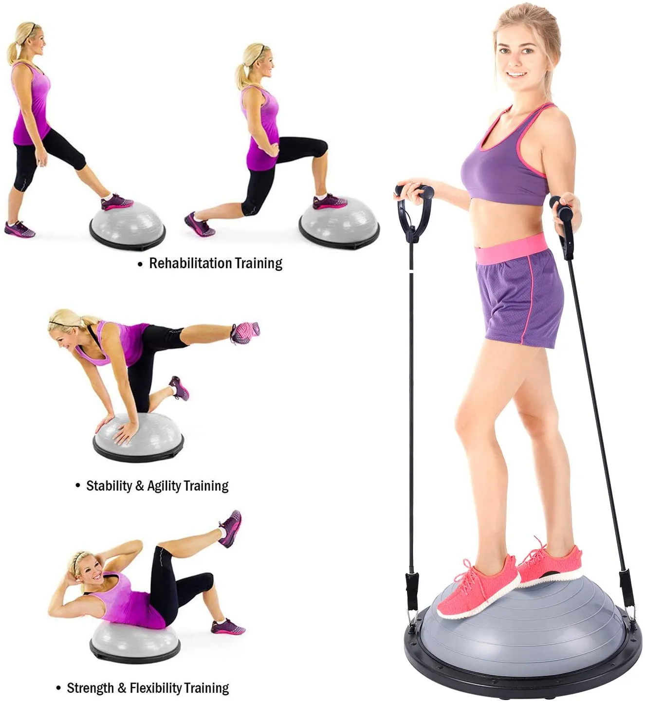 Sportneer Half Balance Ball Balance Board with Resistance Bands Balance Trainer with Pump for Core Ab Training Yoga Home Fitness Stability Workout Strength Exercise Physical Therapy & Gym