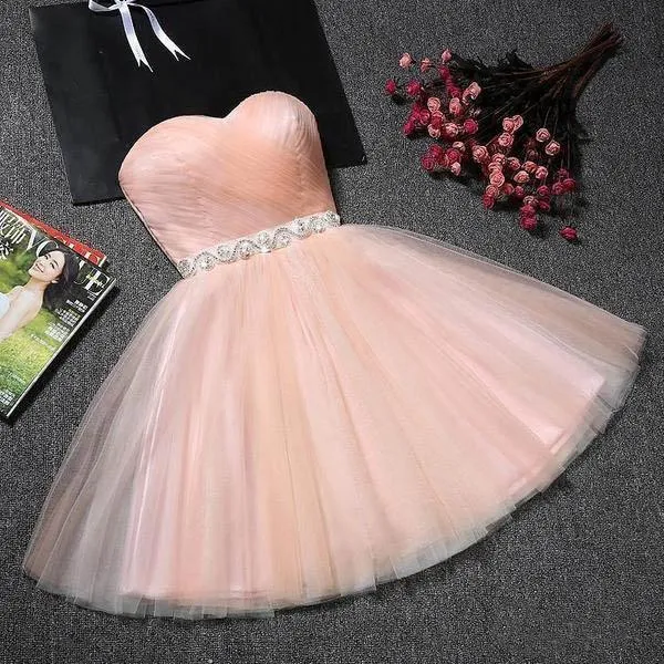 Strapless Sweetheart Neck Homecoming Dress Blush Pink  Short Prom Dresses PD304