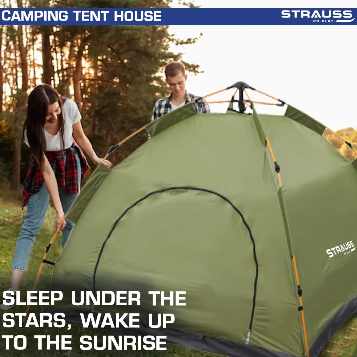 STRAUSS Automatic Portable Tent for Camping|5-10 Minutes Easy Setup|Ideal for Picnic,Hiking,Trekking,Outdoor Tent for Travel|Waterproof and Windproof Tent for Camping|Superior Air Ventilation|(Green)