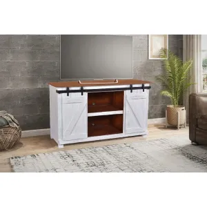 Sunset Trading Stowe Barn Door 60 inch TV Stand in Rustic White and Brown