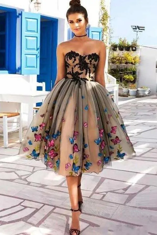 Sweetheart Neckline A Line Homecoming Dresses Butterflies Short Prom Dresses PD409