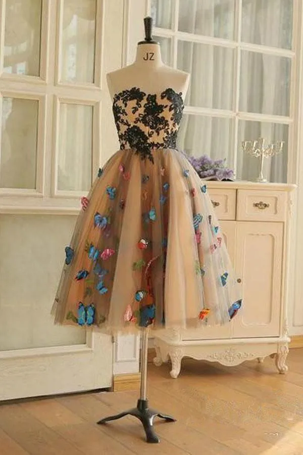 Sweetheart Neckline A Line Homecoming Dresses Butterflies Short Prom Dresses PD409