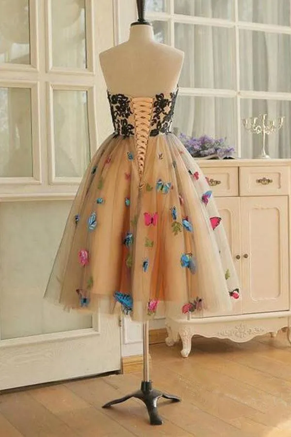 Sweetheart Neckline A Line Homecoming Dresses Butterflies Short Prom Dresses PD409