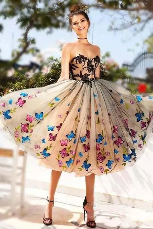 Sweetheart Neckline A Line Homecoming Dresses Butterflies Short Prom Dresses PD409