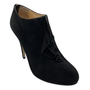 Valentino Black Ruffled Suede Ankle Booties