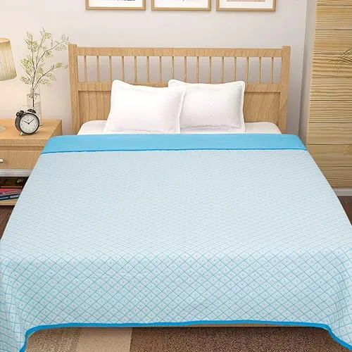 VAS COLLECTIONS Premium Cotton Viscose Dohar/AC Quilt/Blanket for Single Bed Size (60 x 86 inches) |Lightweight Knitted Dohar with a Matching Handbag - 250 GSM | Single - 150x220 cms - Aqua & White