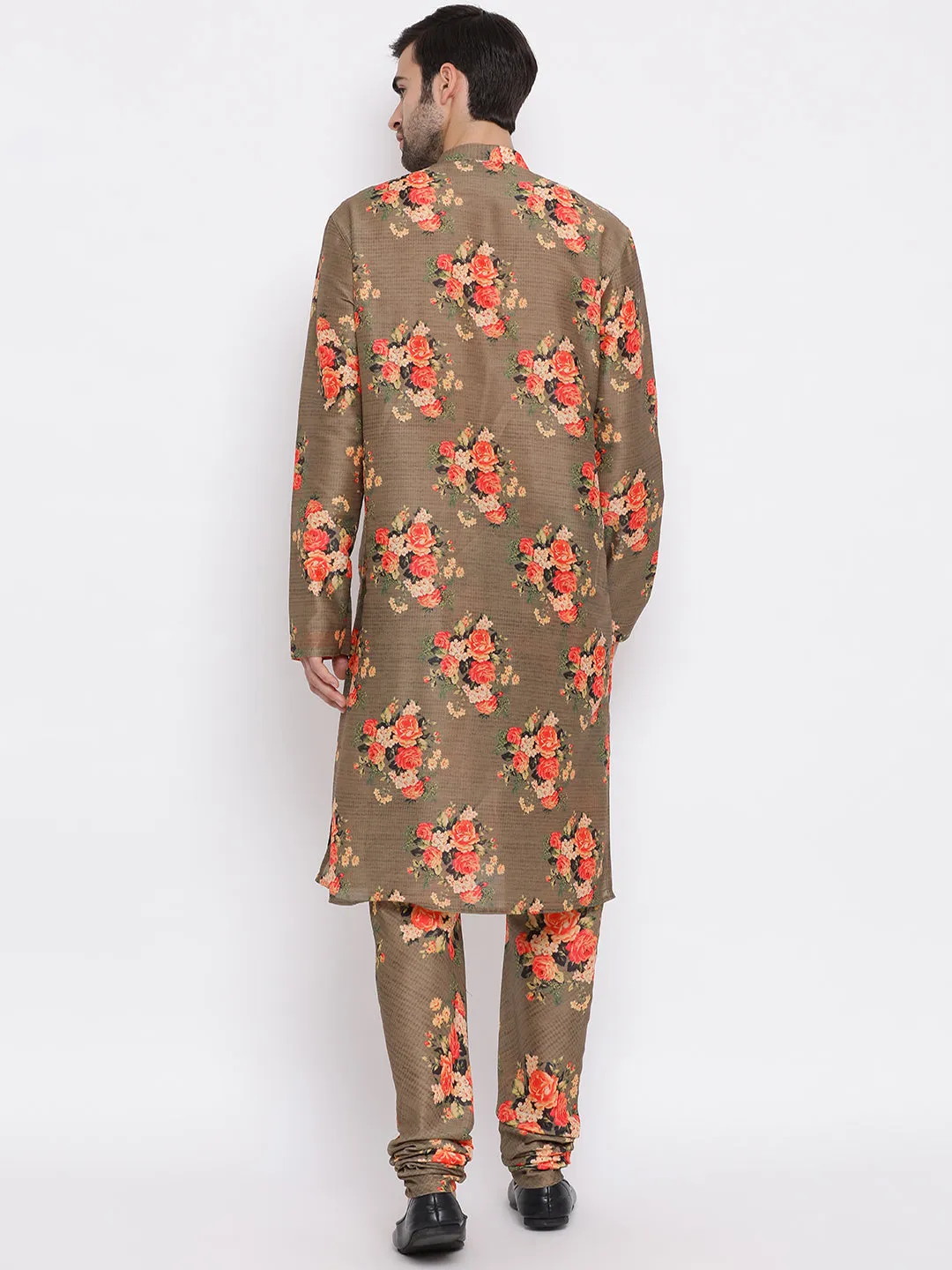 VASTRAMAY Beige Floral Kurta Pyjama Set