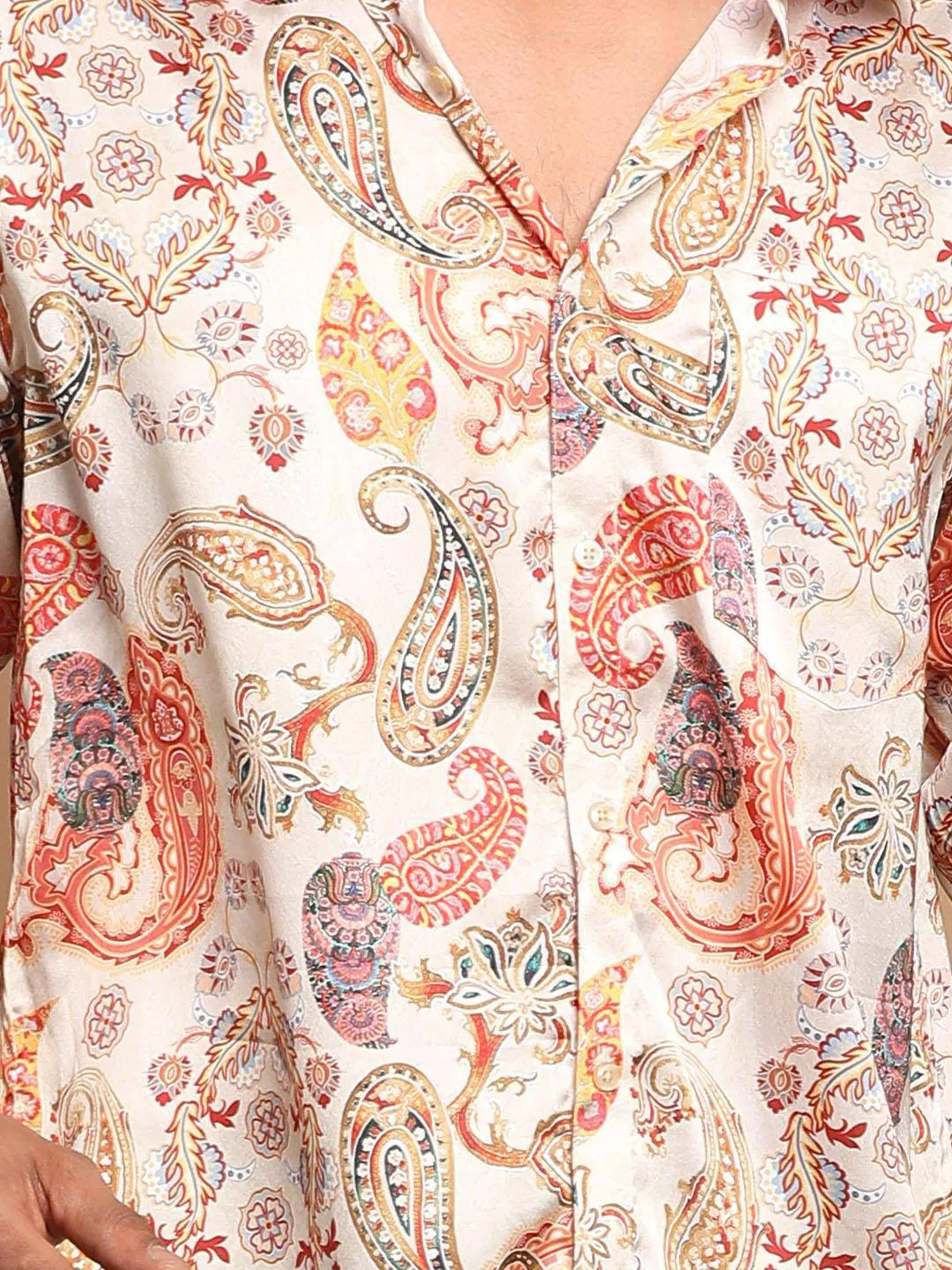 VASTRAMAY Beige Printed Cotton Silk Shirt