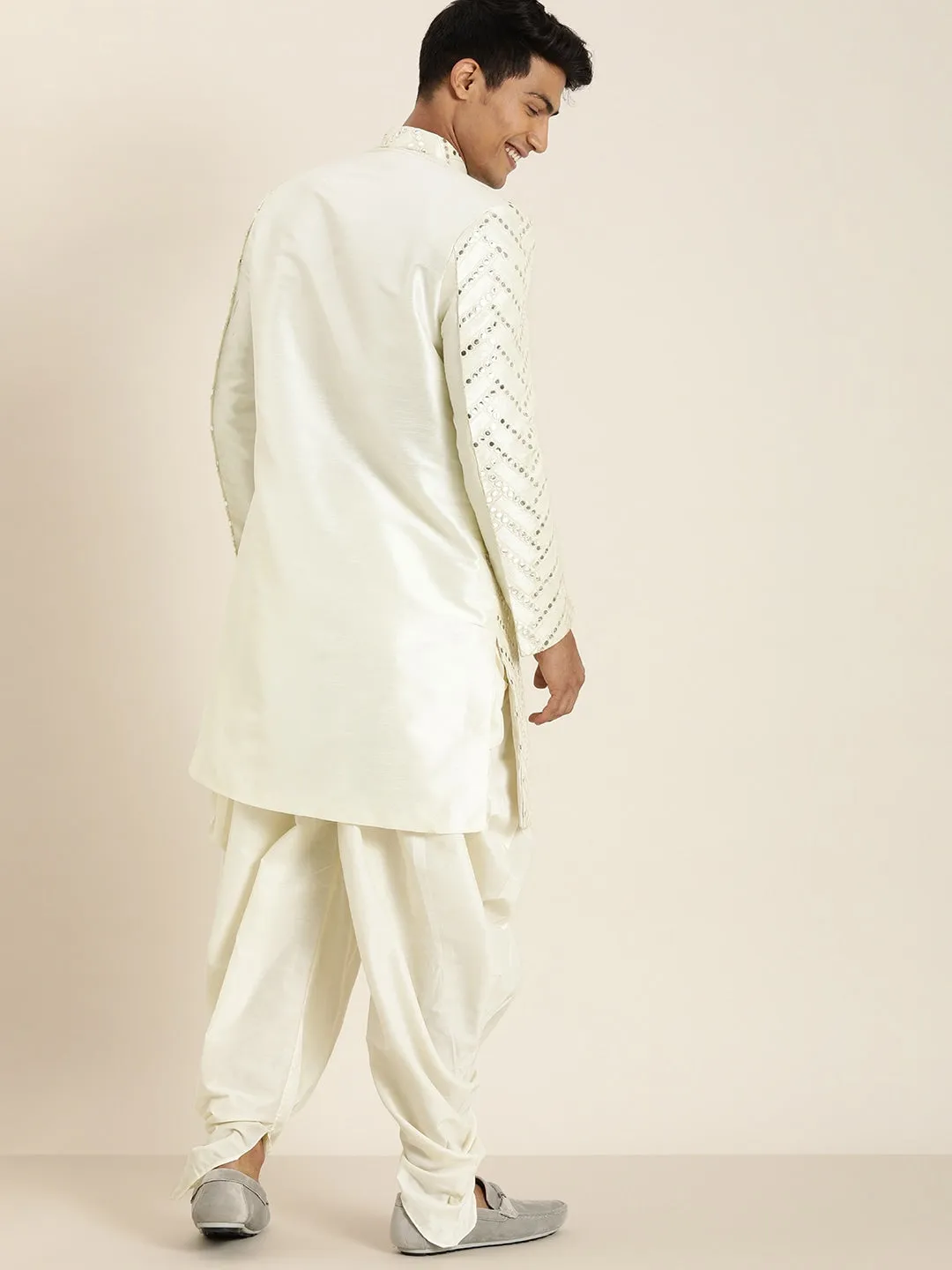 Vastramay Cream Indo Western Sherwani Set