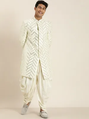 Vastramay Cream Indo Western Sherwani Set