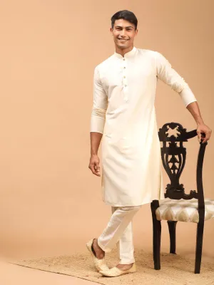 VASTRAMAY Cream Viscose Rayon Kurta Set