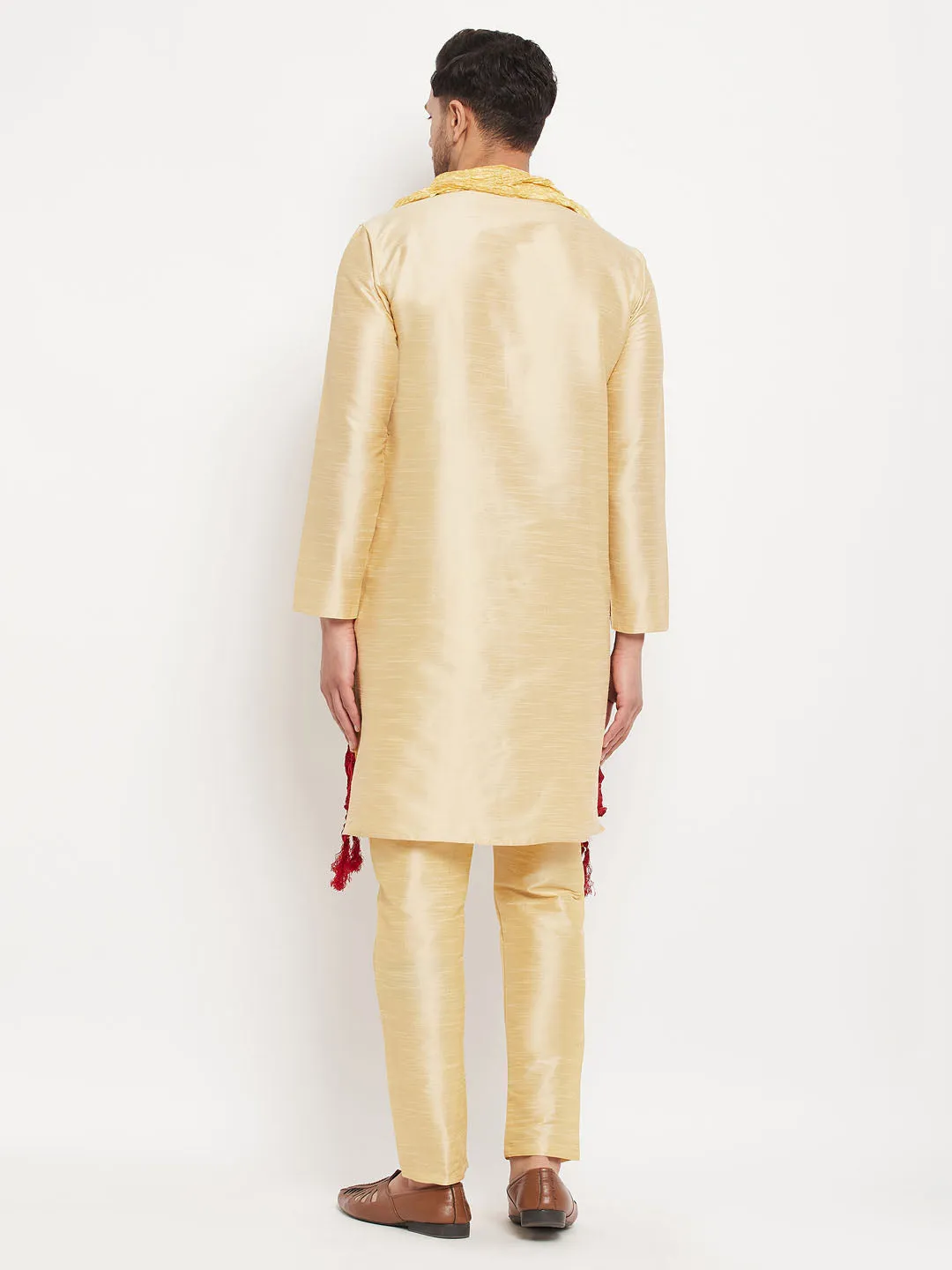 VASTRAMAY Gold Cotton Silk Kurta Set