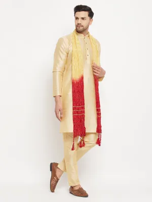 VASTRAMAY Gold Cotton Silk Kurta Set