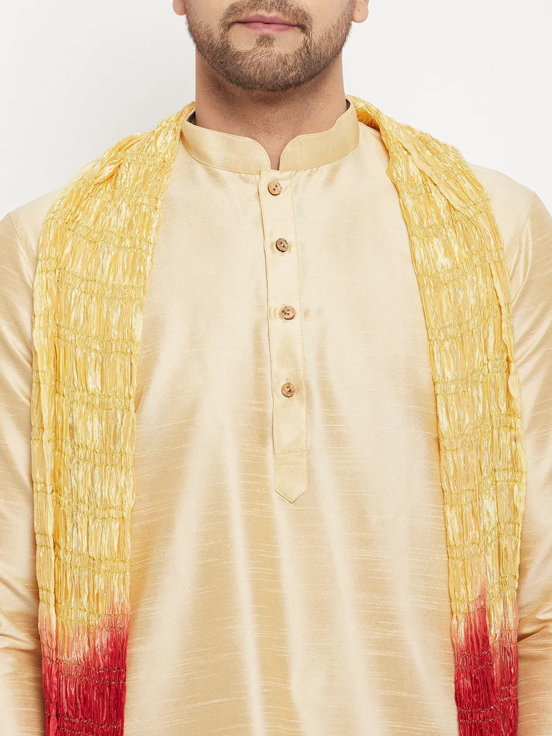 VASTRAMAY Gold Cotton Silk Kurta Set