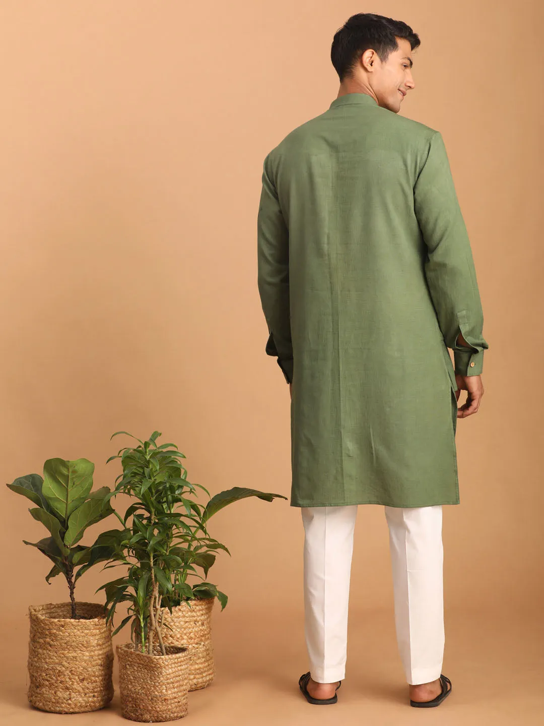 VASTRAMAY Green Cotton Kurta Set