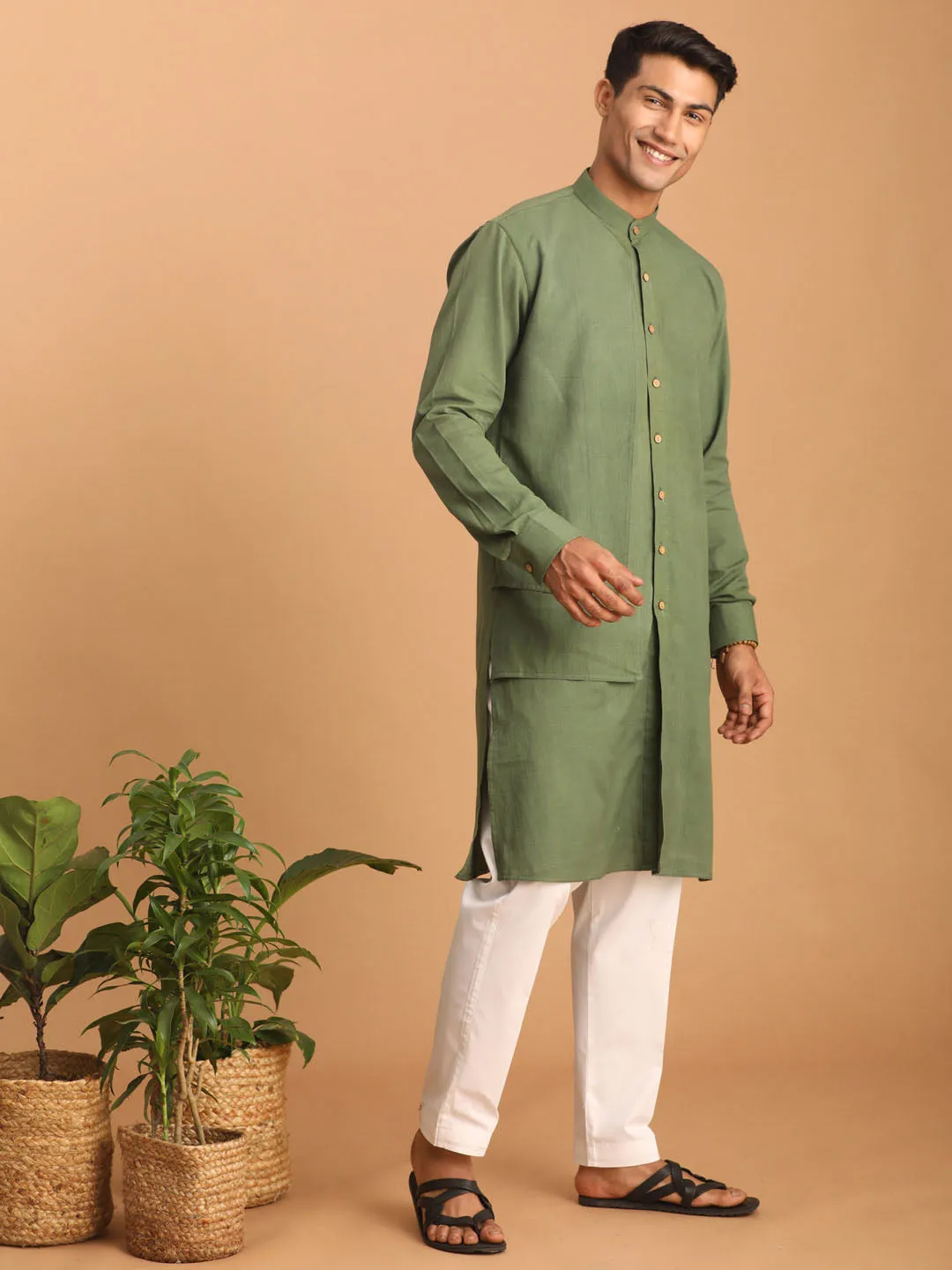 VASTRAMAY Green Cotton Kurta Set