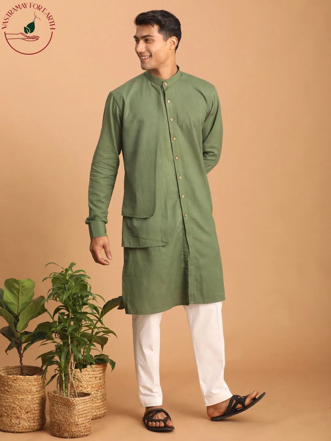 VASTRAMAY Green Cotton Kurta Set