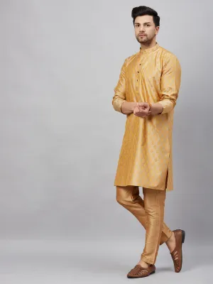 Vastramay Men's Beige and Rose Gold Kurta Set