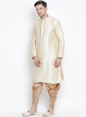 VASTRAMAY Men's Beige Gold Kurta Dhoti