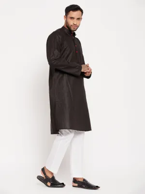 VASTRAMAY Men's Black Kurta and White Pyjama