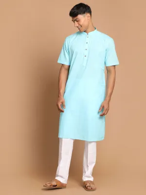 Vastramay Men's Blue Kurta with Pyjamas