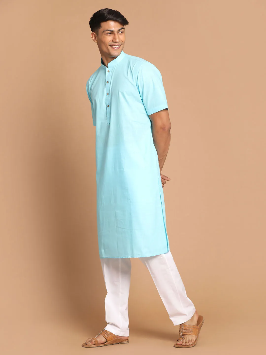 Vastramay Men's Blue Kurta with Pyjamas