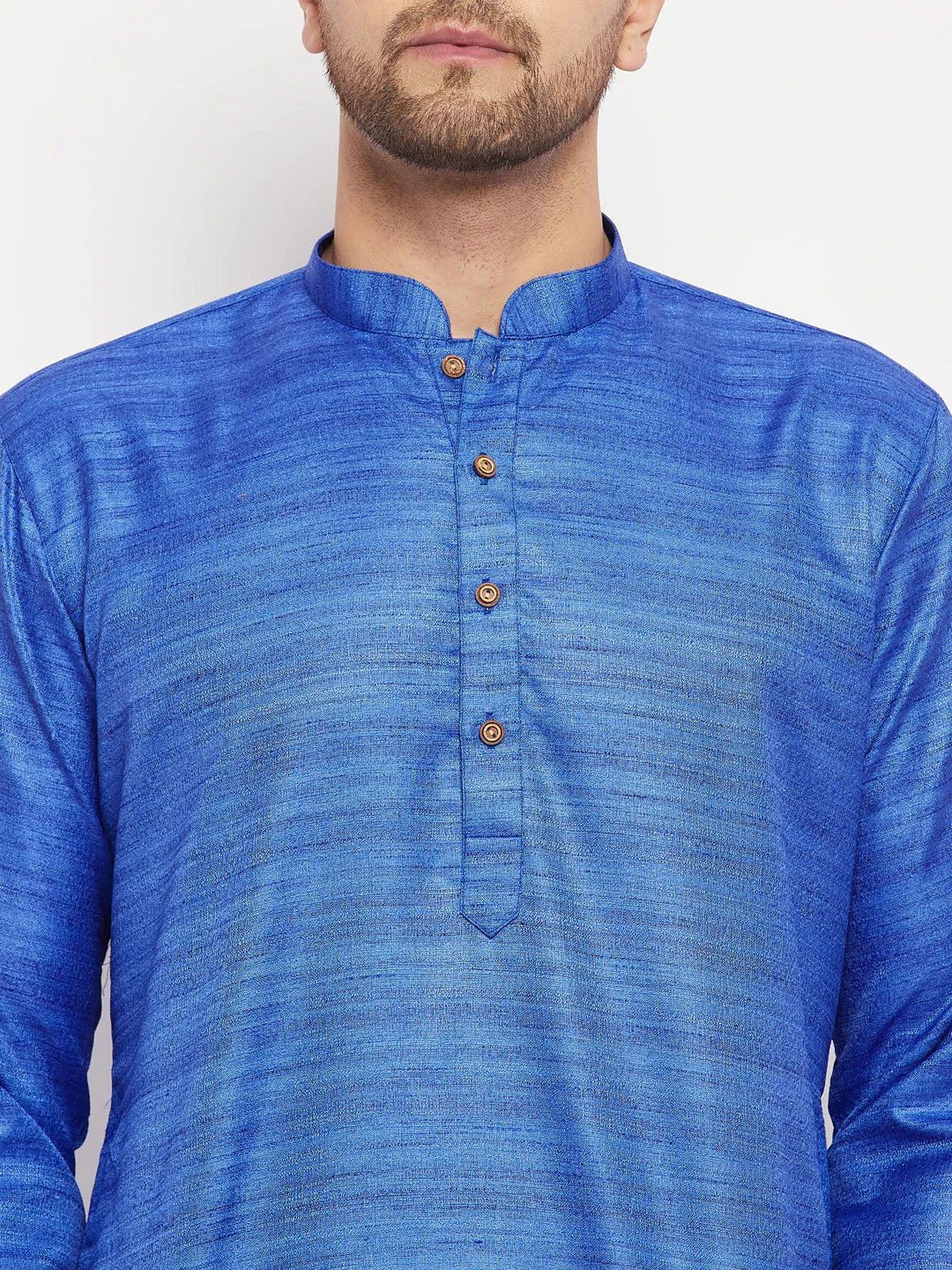 VASTRAMAY Men's Blue Silk Kurta Set