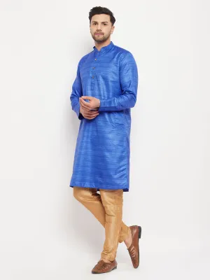 VASTRAMAY Men's Blue Silk Kurta Set