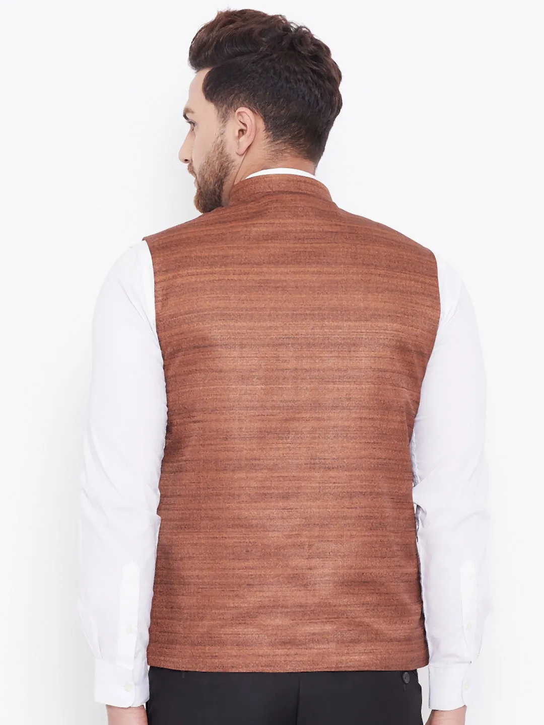 VASTRAMAY Men's Coffee Brown Silk Nehru