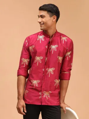 VASTRAMAY Men's Fuchsia Foil Print Shirt