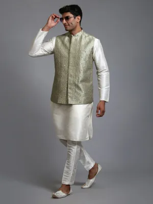 VASTRAMAY Men's Mehndi Green Embellished Jacket Set